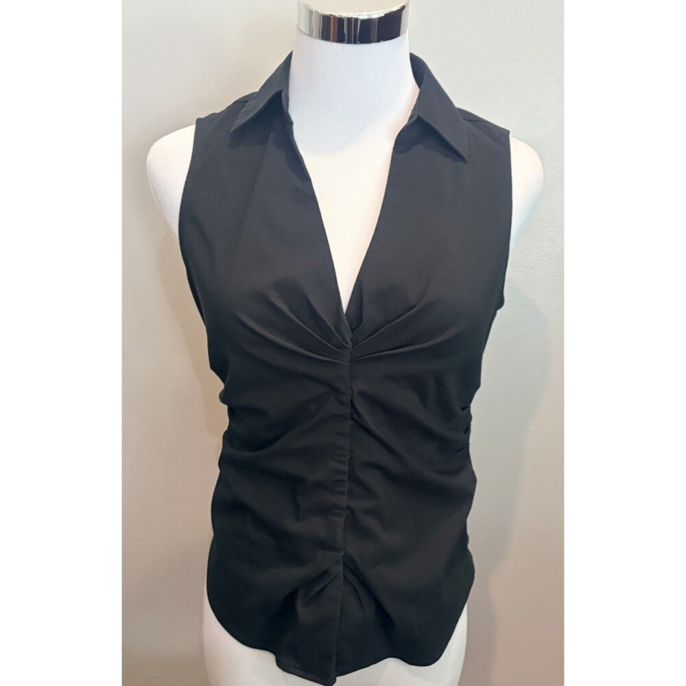Express Design Studio Women's Black Ruched Sleeveless V-Neck Blouse - Size Small